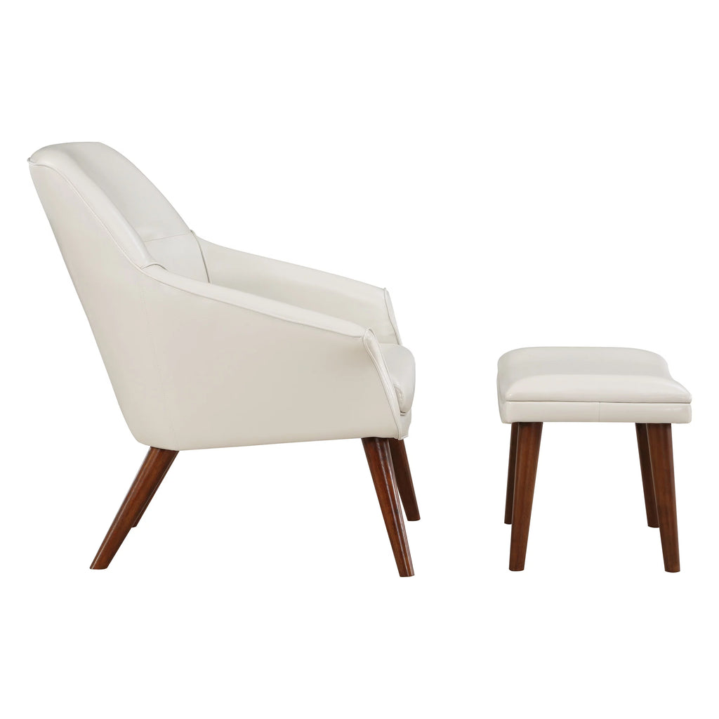 Cream Faux Leather Chair and Ottoman I53288