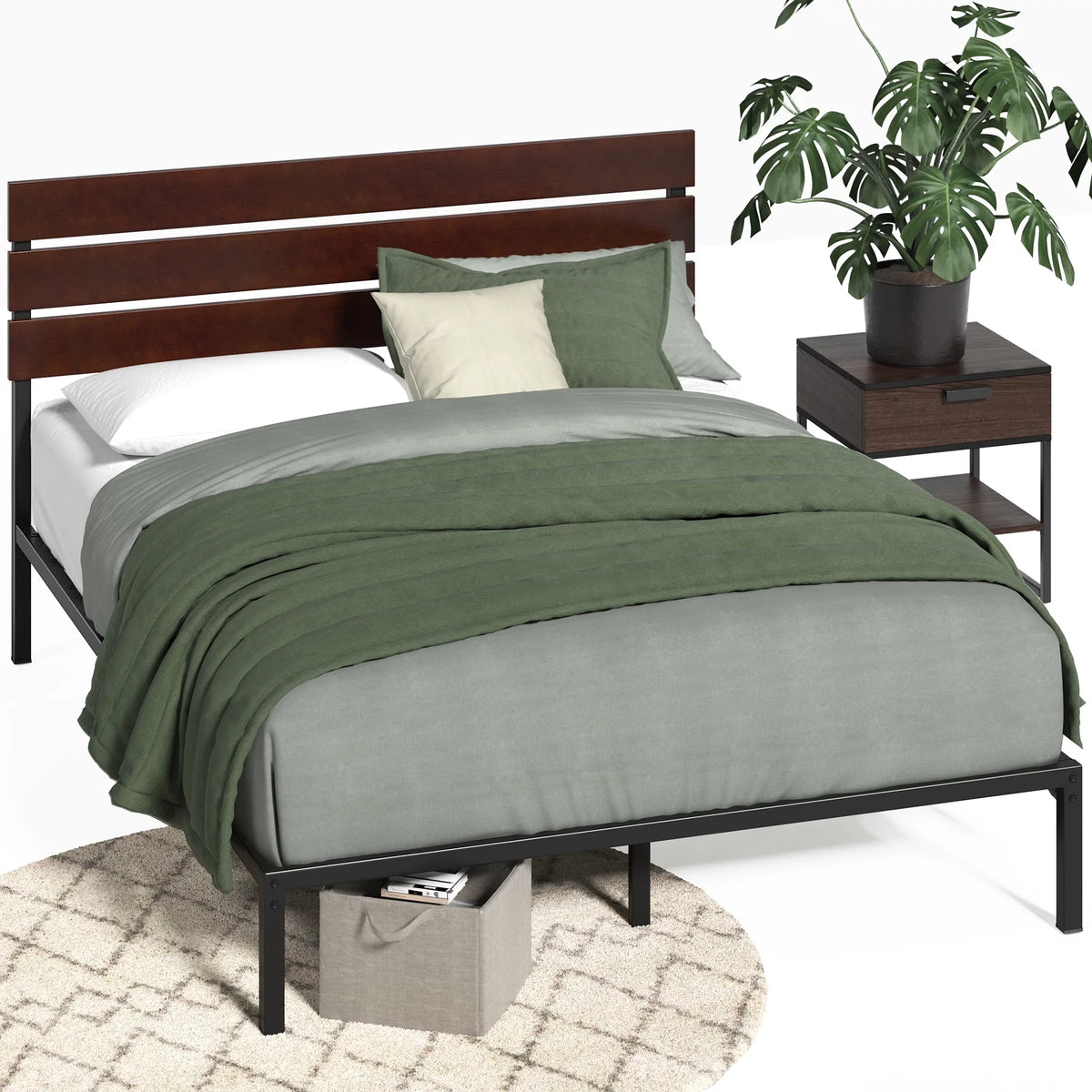 Queen Bamboo and Metal Platform Bed Frame U36230