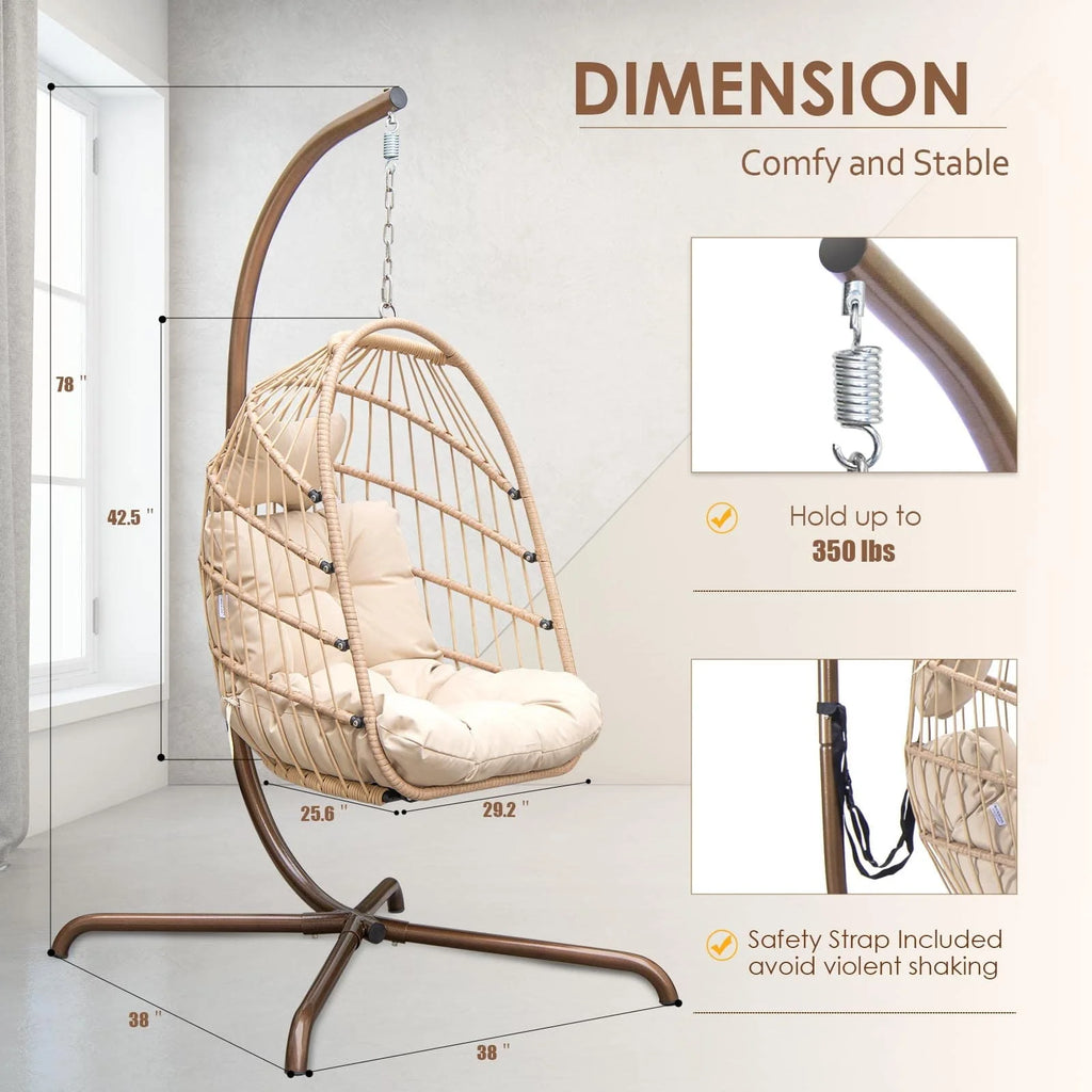 Rattan Swing Egg Chair with Stand Grey 350 lbs B571748