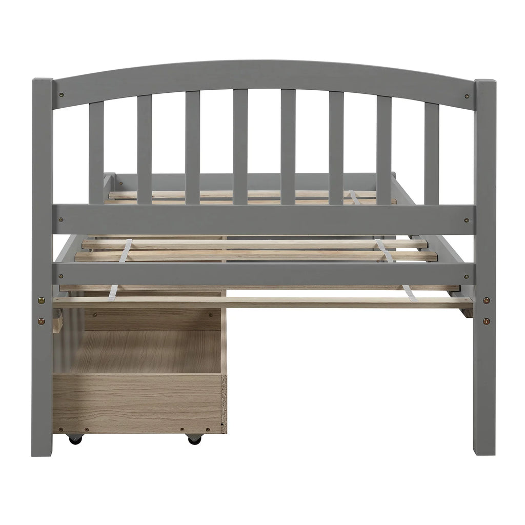 Grey Wood Twin Bed Frame with 2 Storage Drawers Y412627