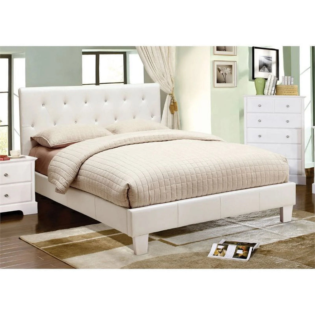 White Faux Leather Queen Platform Bed V166