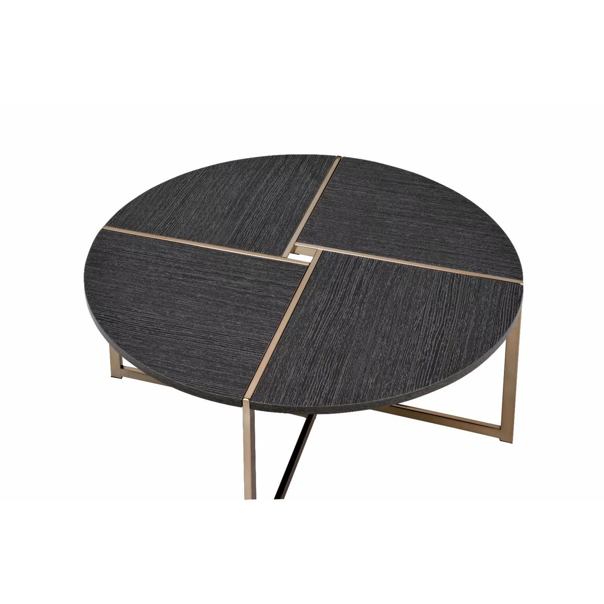 Round Wooden Coffee Table in Black and Champagne F93656