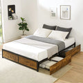 King Metal Platform Bed Frame with 4 Storage Drawers P788