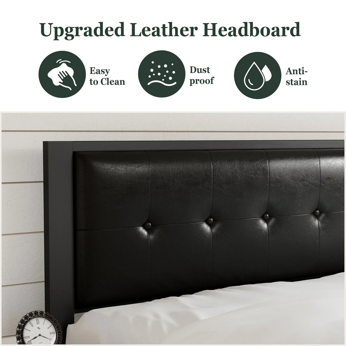 Twin Size Dark Grey Metal Platform Bed with Upholstered Headboard H718999