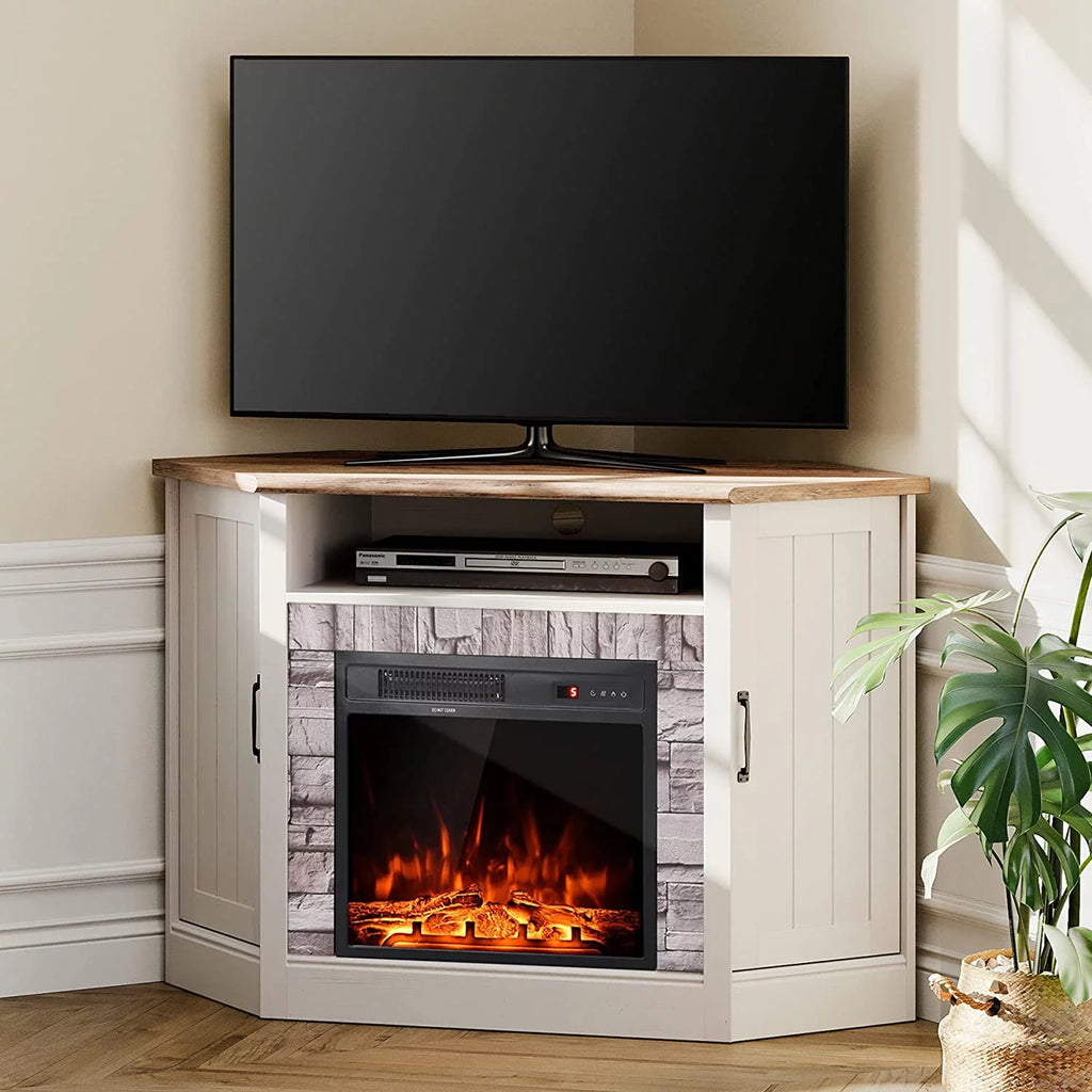 White Oak Corner TV Stand with Fireplace J878