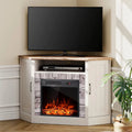 White Oak Corner TV Stand with Fireplace J878