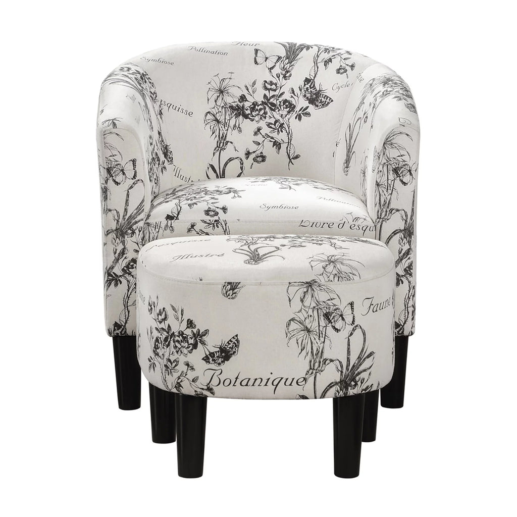 Botanical Print Accent Chair with Ottoman A3372