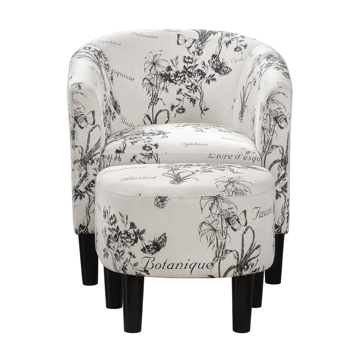 Botanical Print Accent Chair with Ottoman A3372