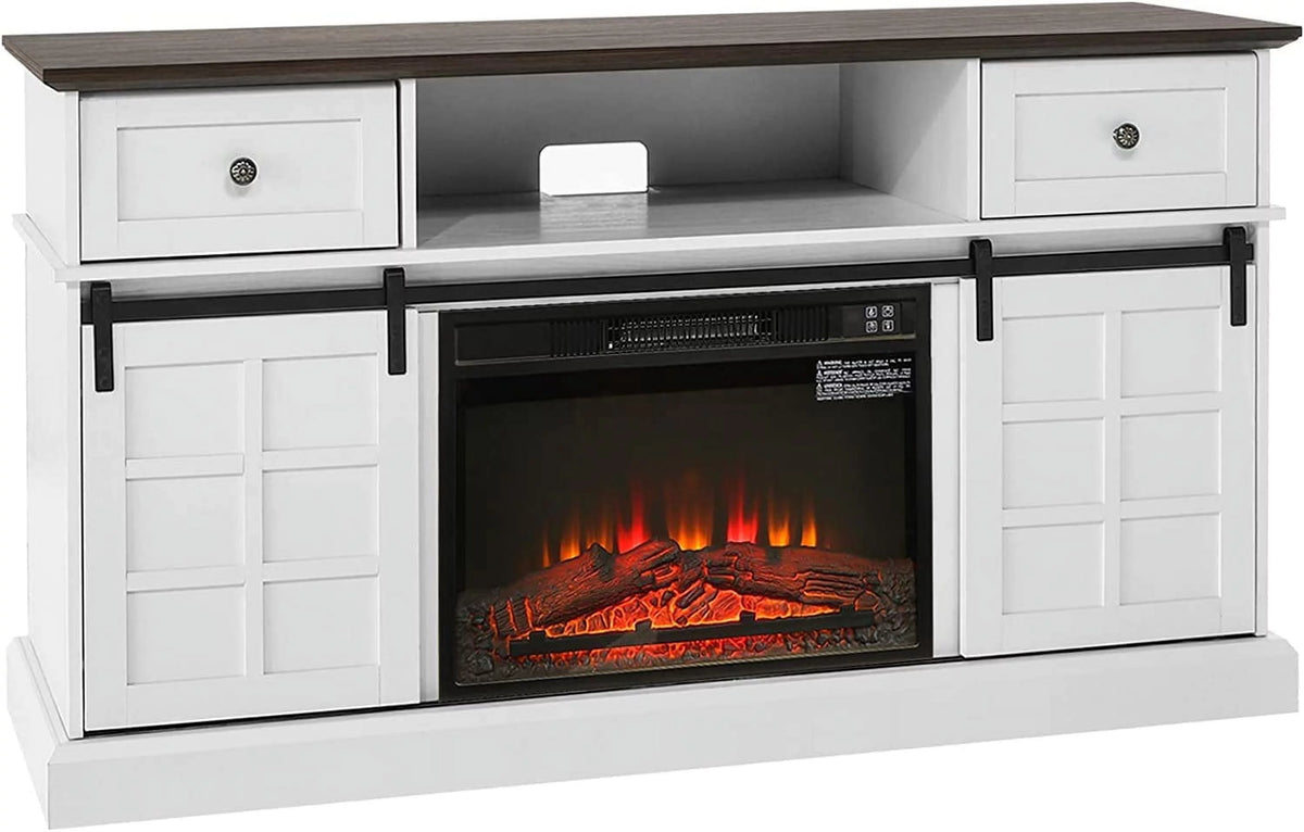 White Wood Fireplace TV Stand I373376