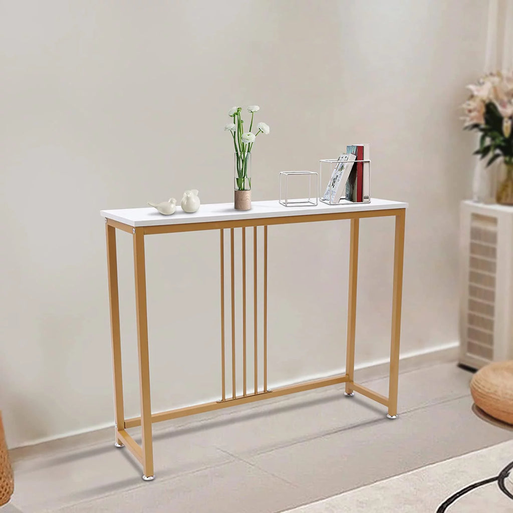 Gold and White Metal Wood Skinny Console Table Y1583