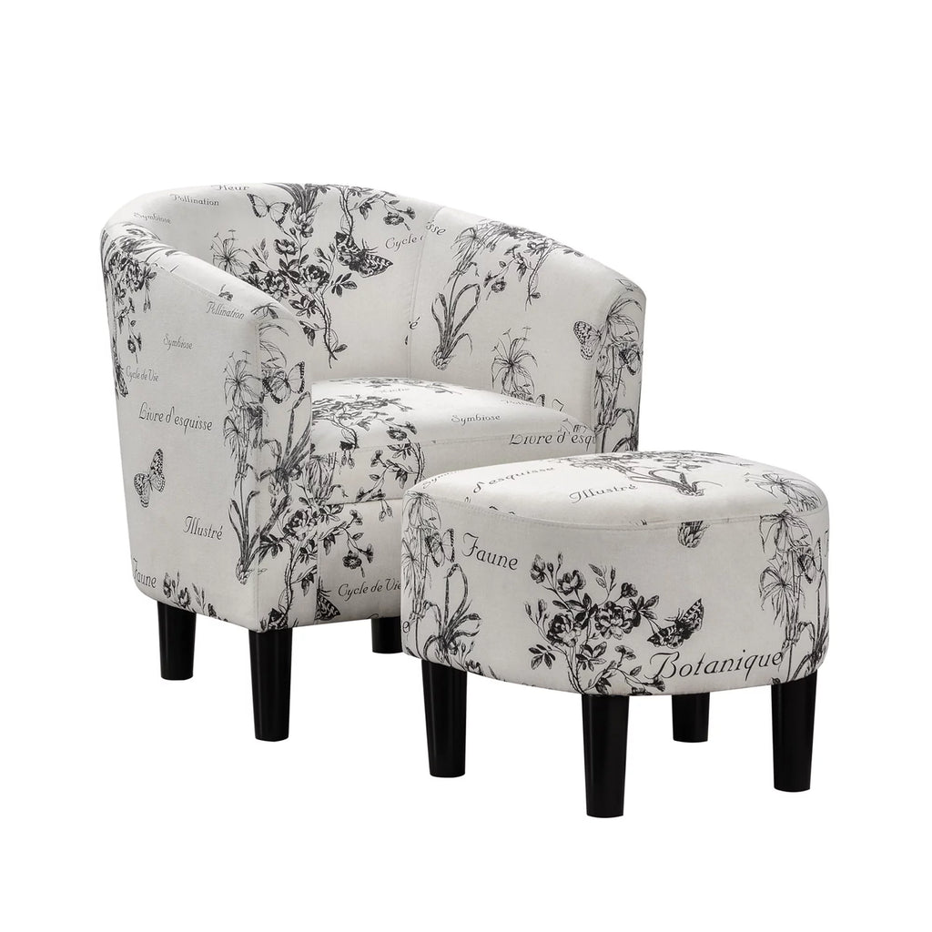 Botanical Print Accent Chair with Ottoman A3372