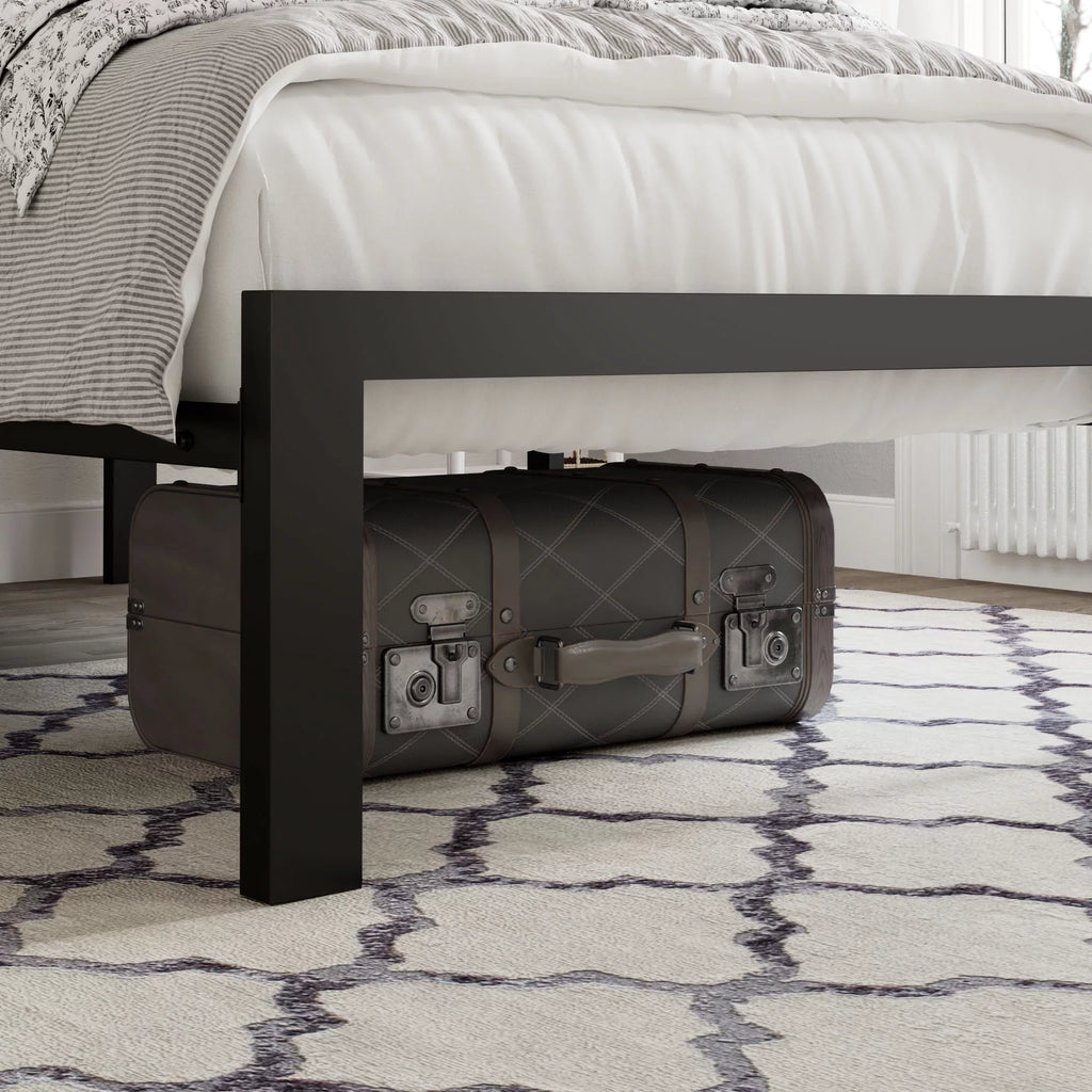 Twin Size Dark Grey Metal Platform Bed with Upholstered Headboard H718999
