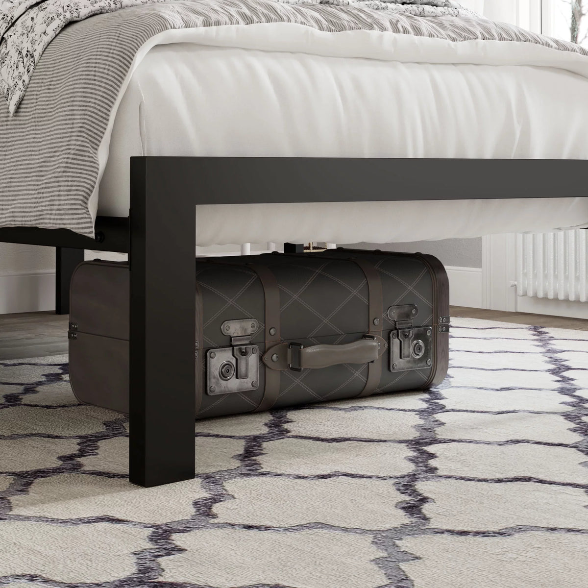 Twin Size Dark Grey Metal Platform Bed with Upholstered Headboard H718999