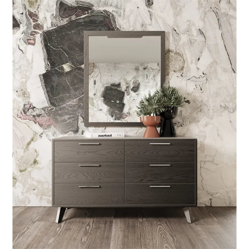 6 Drawer Wood & Stainless Steel Dresser A5480