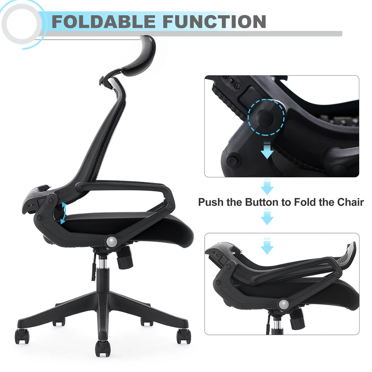 Black Ergonomic Mesh Office Chair with Footrest V13648
