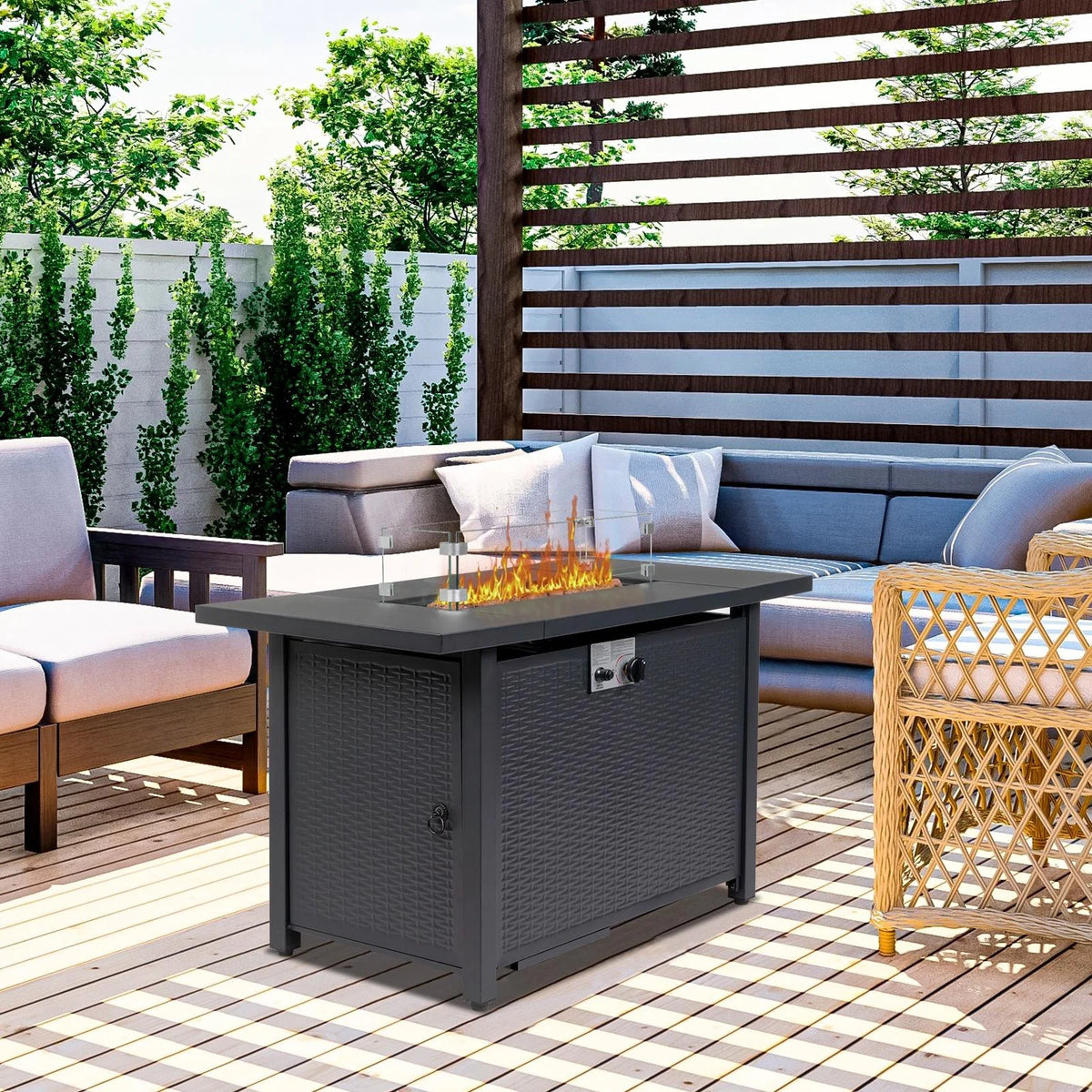 43'' Propane Fire Pit Table with Rain Cover and Wind Guard W3307