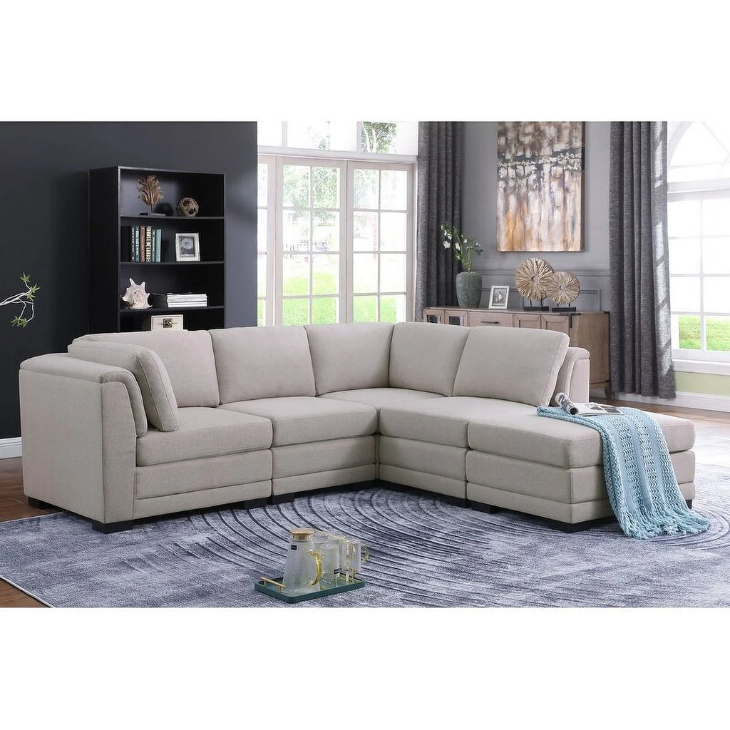 Light Gray Linen Reversible Sectional Sofa with Ottoman S8609