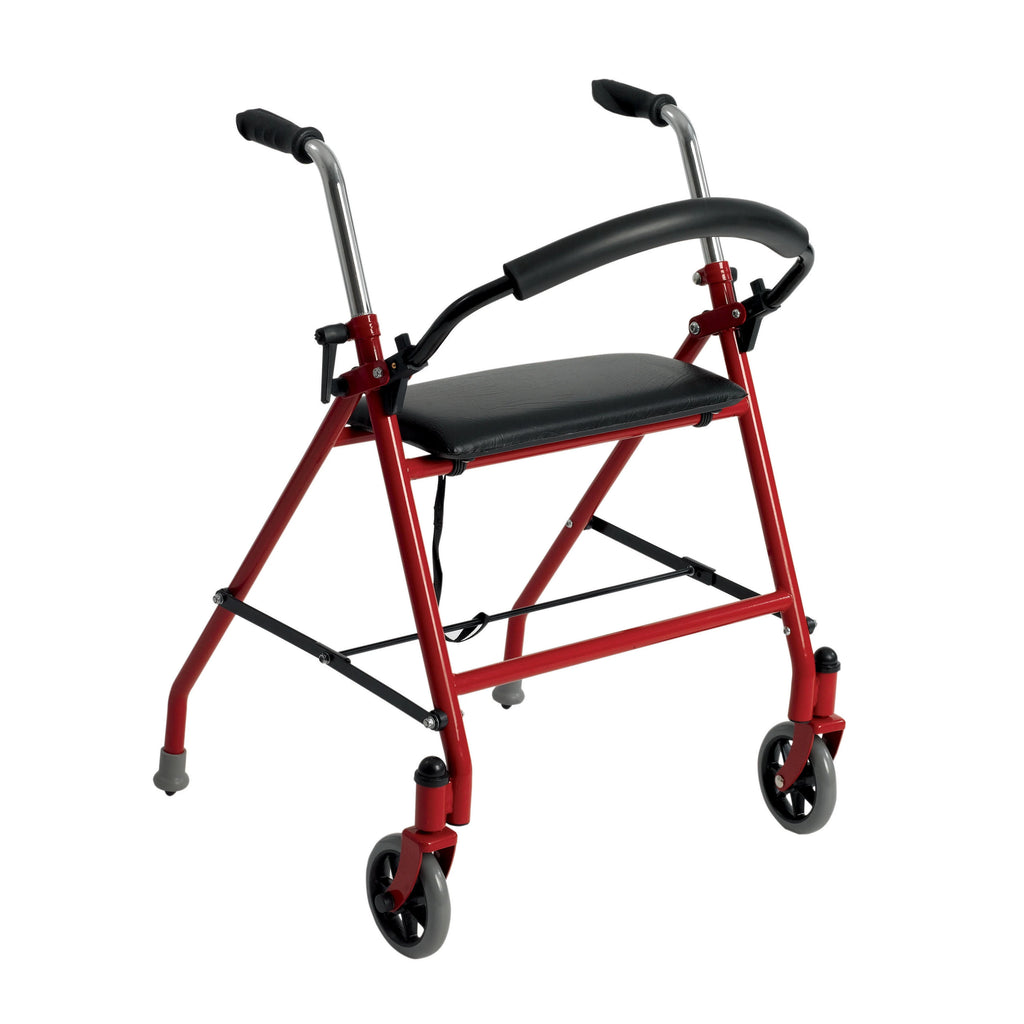 Aluminum Red Folding Walker with Wheels and Seat V588