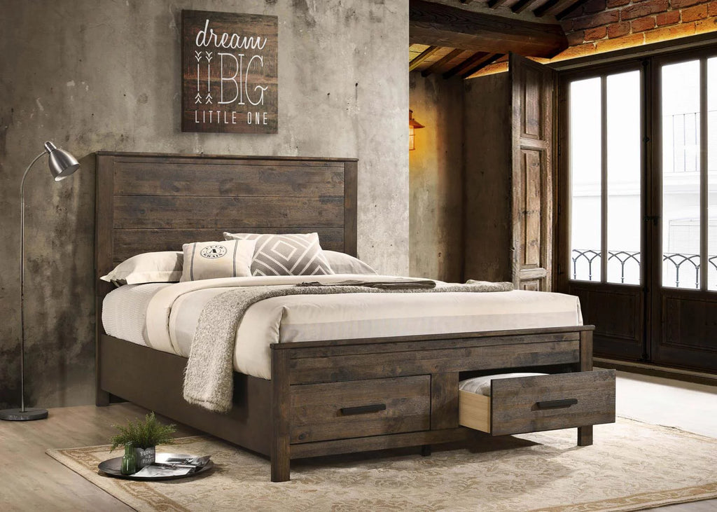 King Storage Bed Rustic Golden Brown W83573