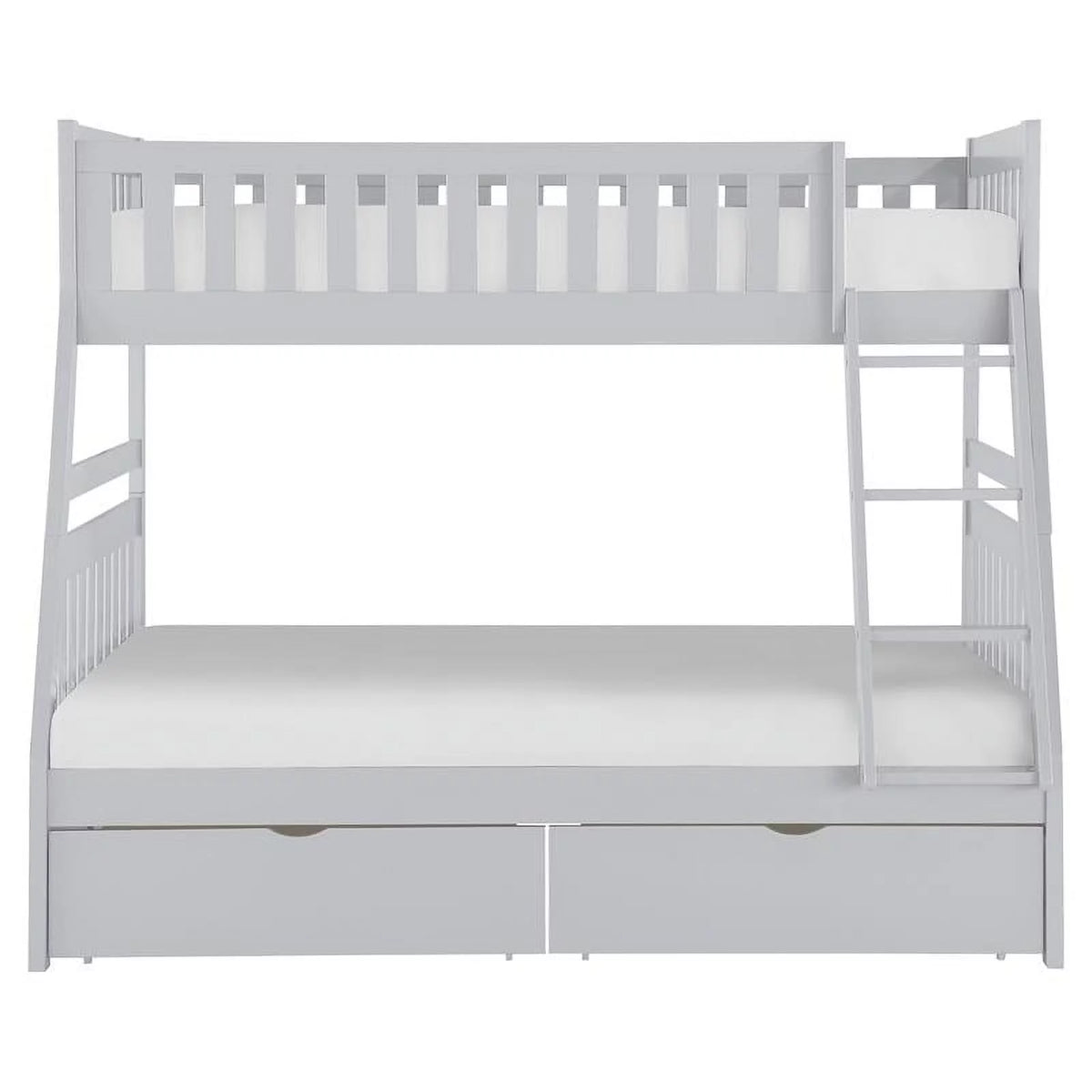 Gray Wood Twin over Full Bunk Bed with Storage D243