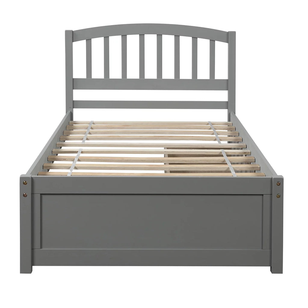 Grey Wood Twin Bed Frame with 2 Storage Drawers Y412627