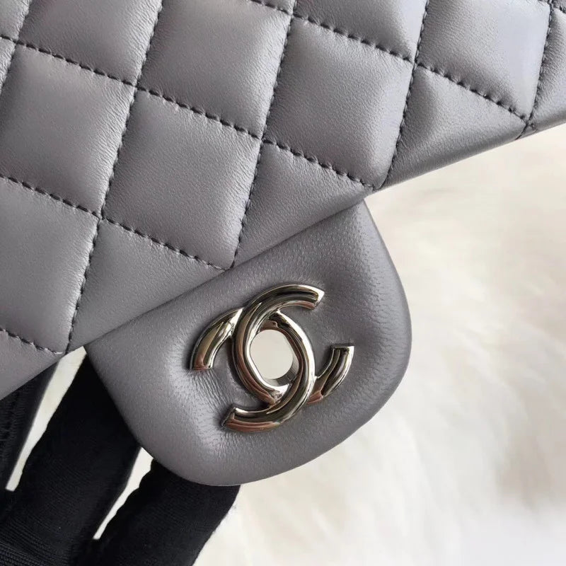 Grey Lambskin Leather Flap Bag P617053