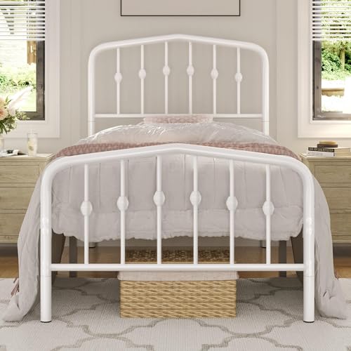 White Full Metal Platform Bed with Wrought Iron Headboard R126
