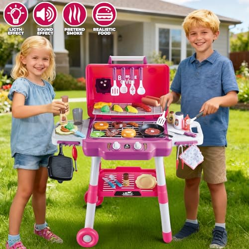 Kids BBQ Grill Playset with Smoke Sound Light L418