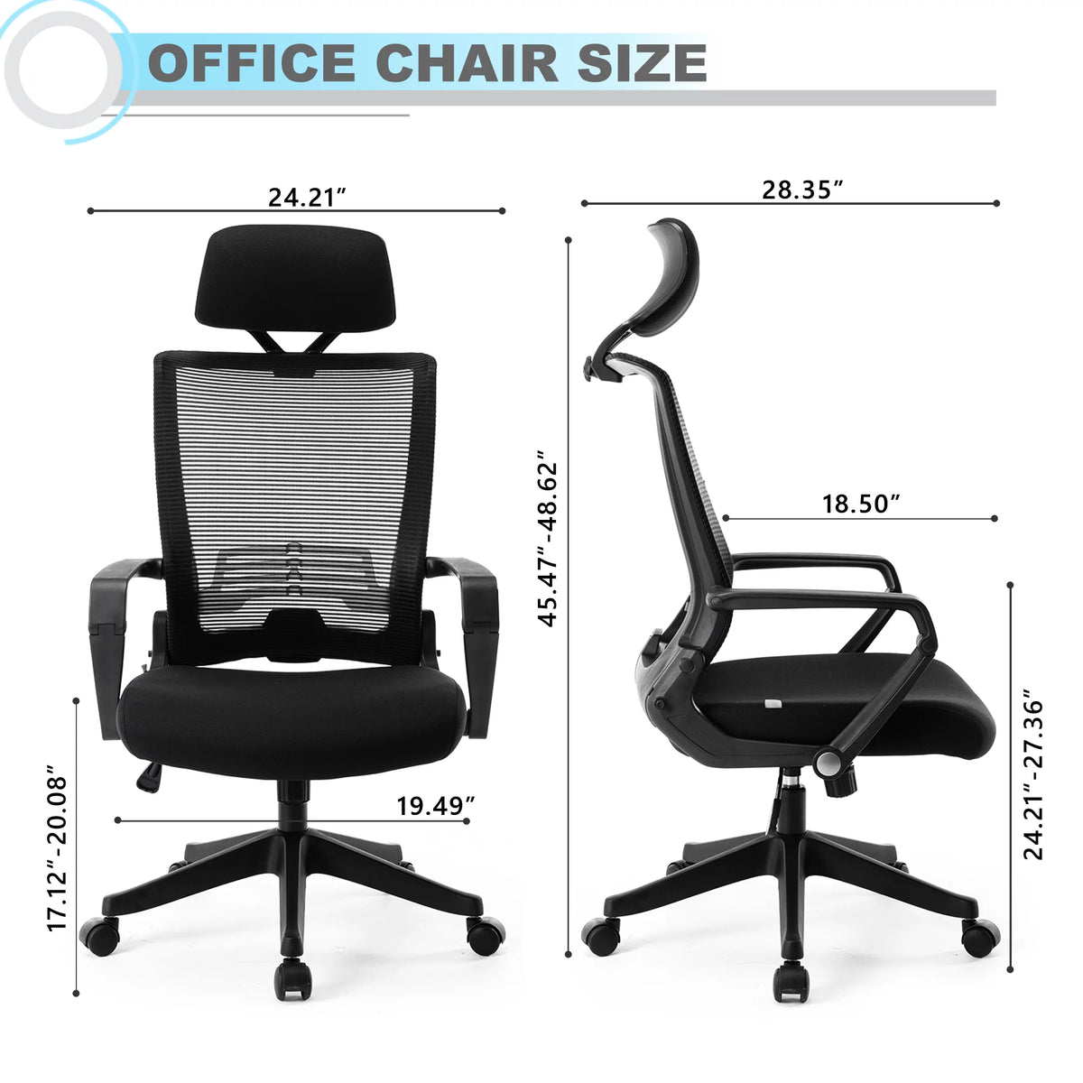 Black Ergonomic Mesh Office Chair with Footrest V13648