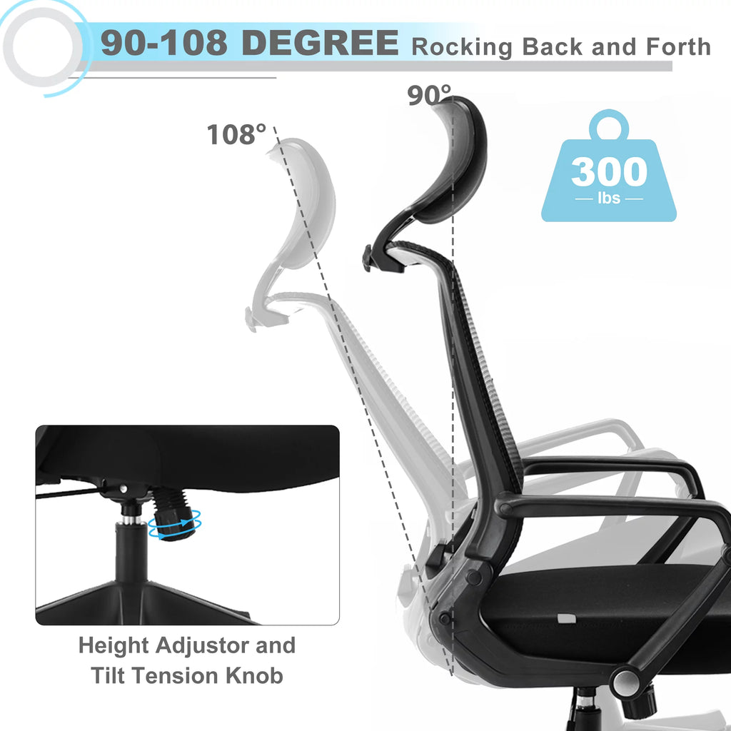 Black Ergonomic Mesh Office Chair with Footrest V13648