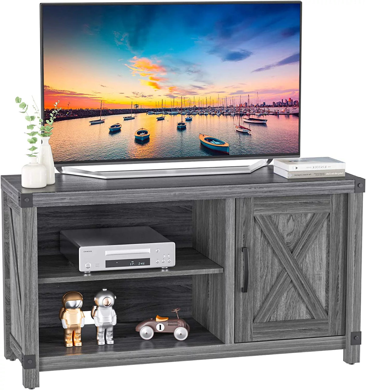 Grey Wood TV Stand with Storage K783