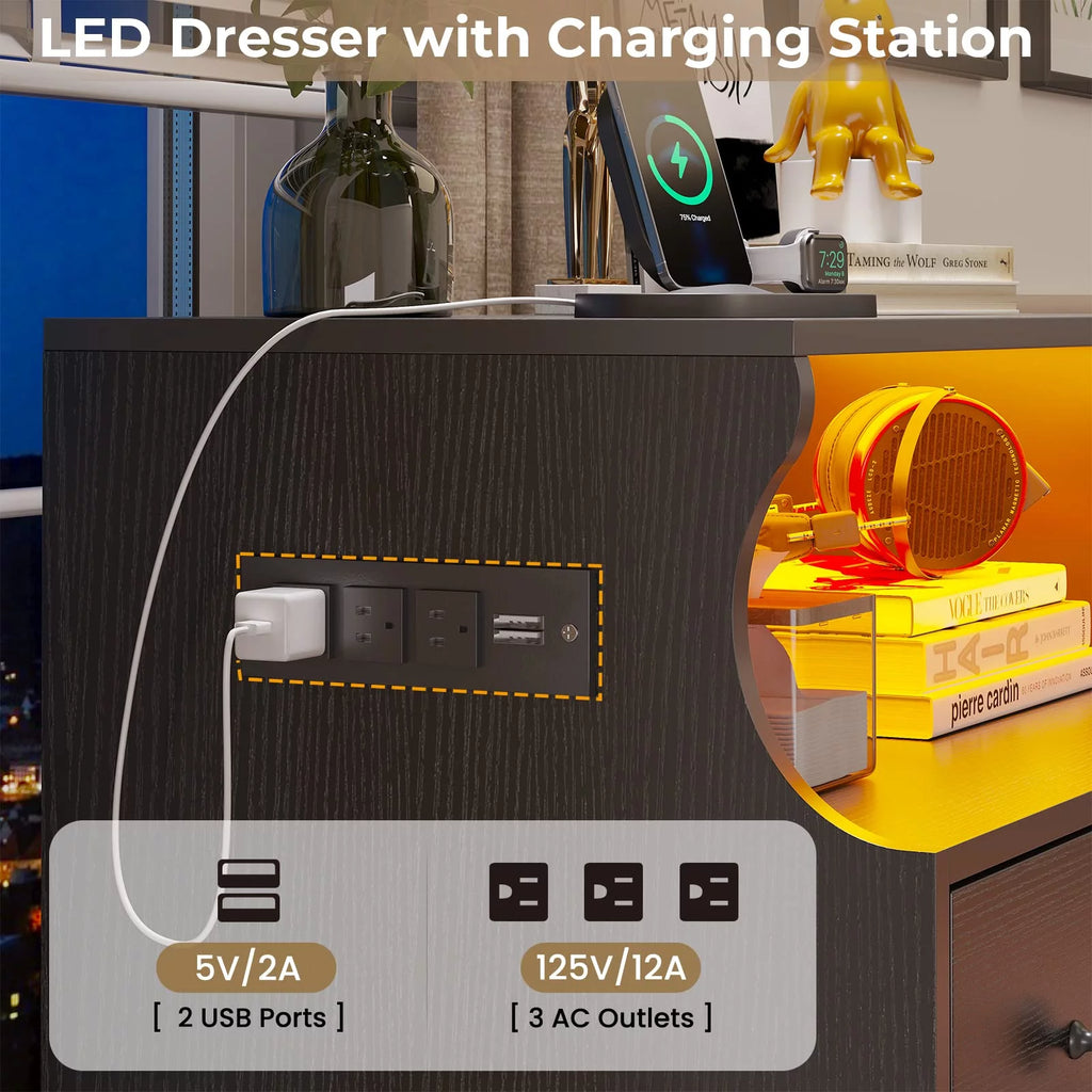 Black 4 Drawer Dresser with Charging Station H663