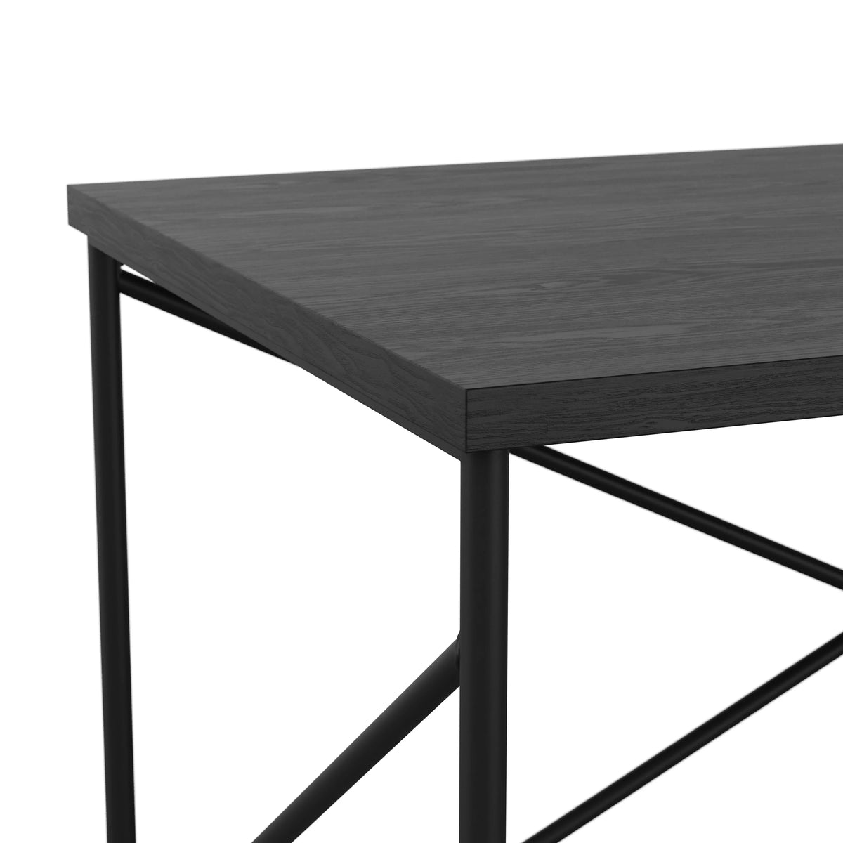 Black Wood Grain Parsons Desk with Metal X-Frame B7701