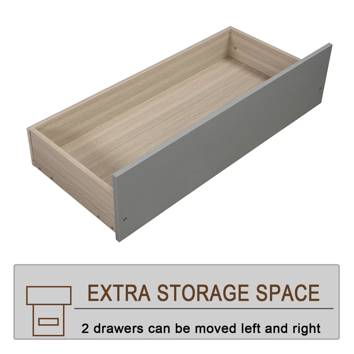 Grey Wood Twin Bed Frame with 2 Storage Drawers Y412627