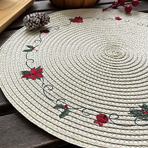 Christmas Placemats Set of 4 Round Embroidered Table Mats I94682