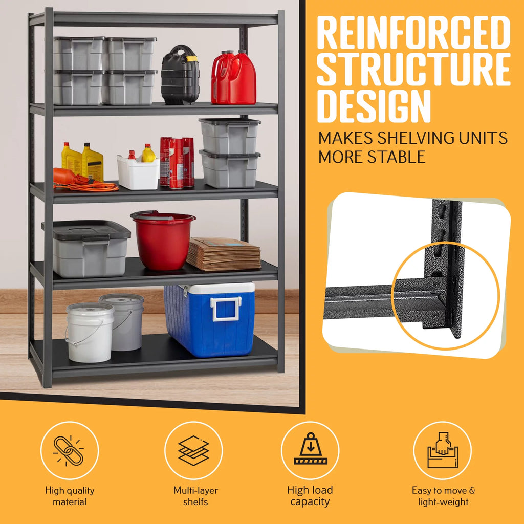 5 Tier Heavy Duty Adjustable Steel Storage Rack, Black E15856