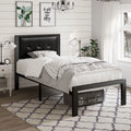 Twin Size Dark Grey Metal Platform Bed with Upholstered Headboard H718999