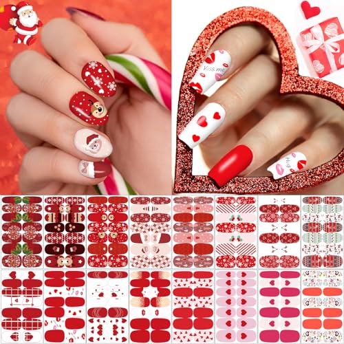 16 Sheets Holiday Nail Wraps Stickers with 2 Pcs Nail Files B422998