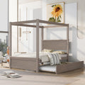 Full Size Canopy Platform Bed Frame with Trundle and Two Drawers V744