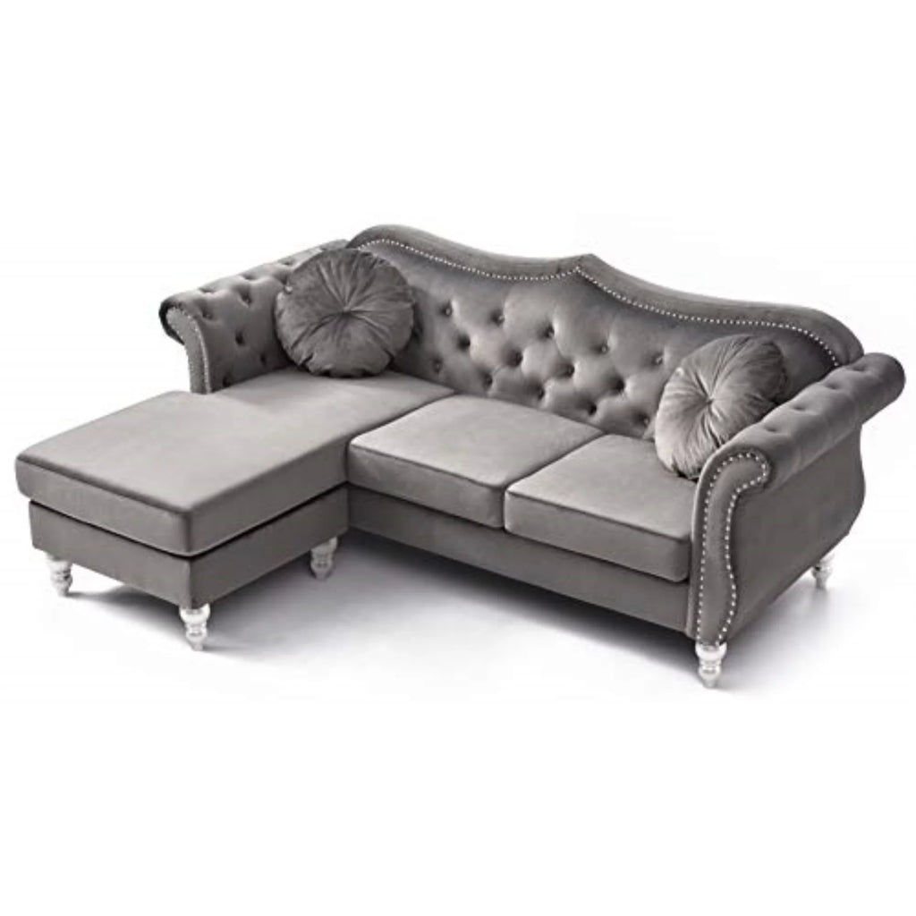 Dark Gray Velvet Sofa Chaise E577867