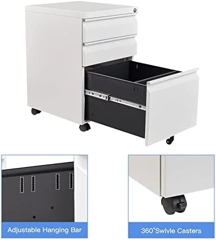 Black 3-Drawer Mobile File Cabinet with Lock V206