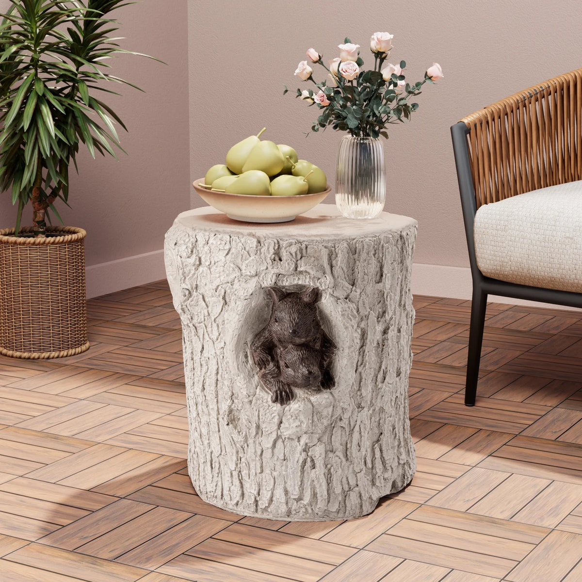 Hand-Painted Wood Stump Stool L91292