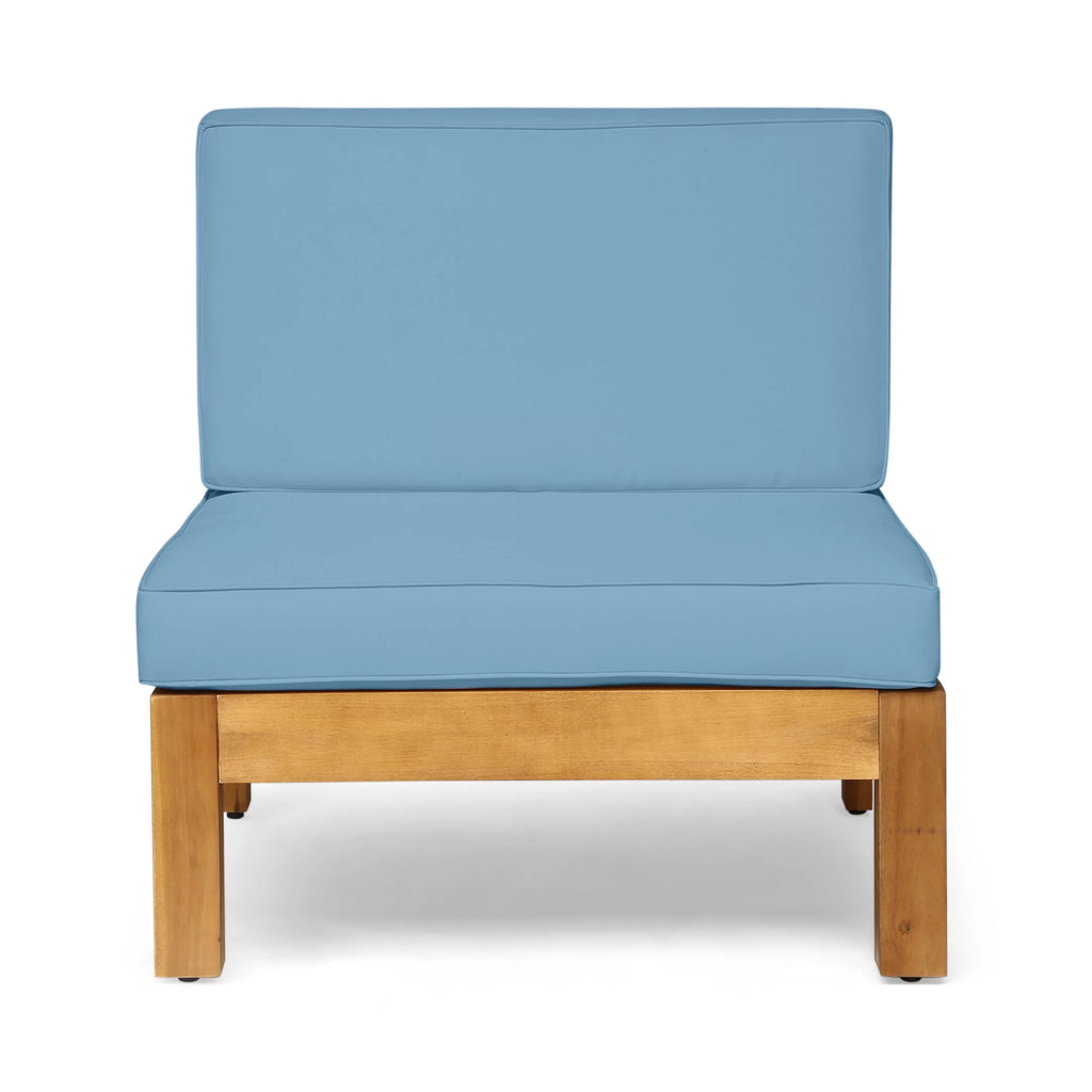 Teak Blue 8 Seater Wood Sectional Sofa Set with Coffee Table A583099
