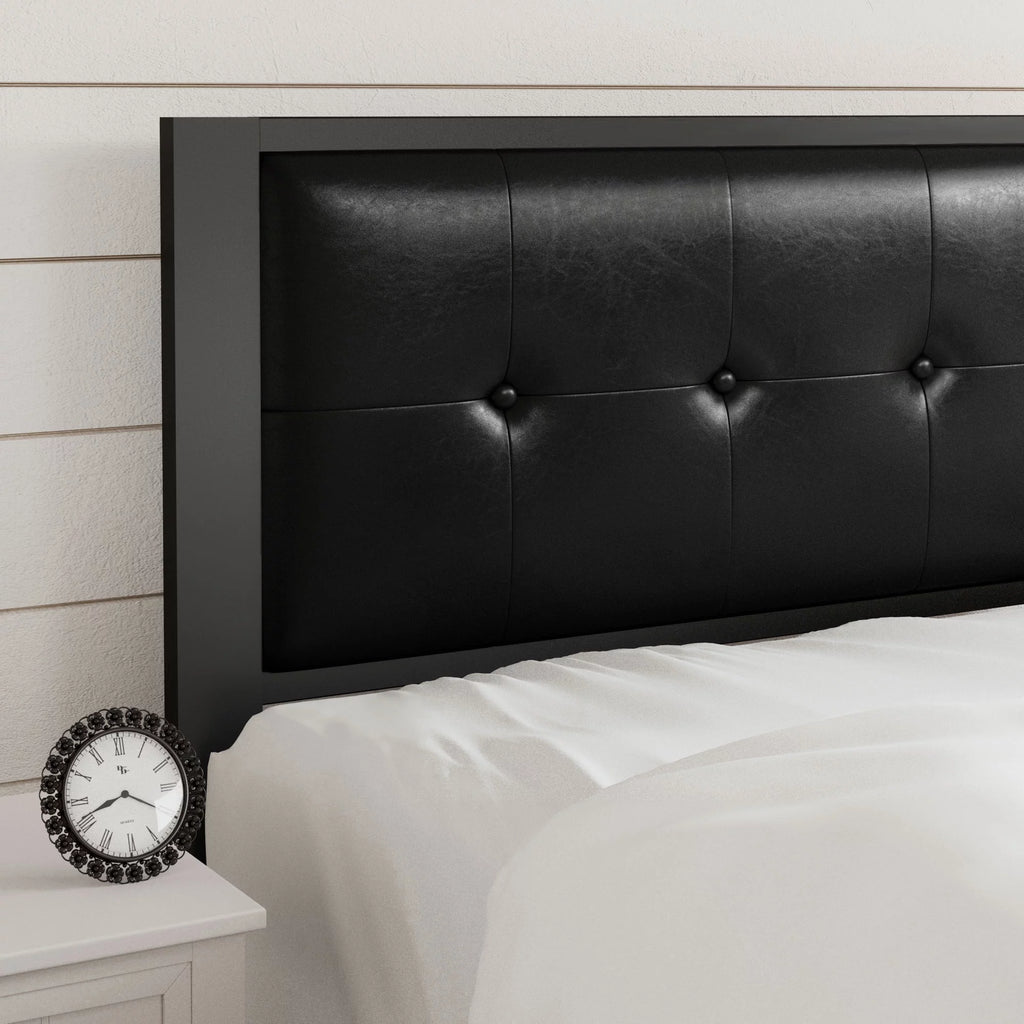Twin Size Dark Grey Metal Platform Bed with Upholstered Headboard H718999
