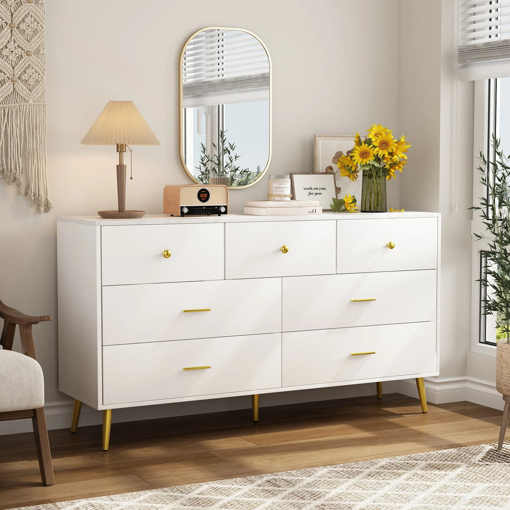 White 7 Drawer Wood Dresser Q8364