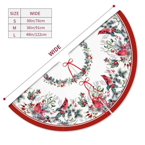 Christmas Tree Skirt 36 Inches Red Poinsettia Floral Holly Leaves White V8025