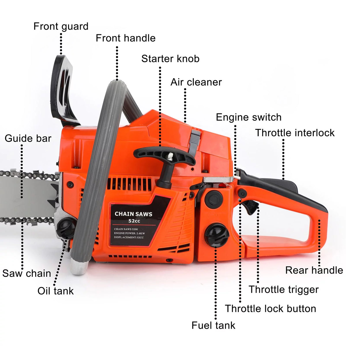 Gasoline Chainsaw with 22 in. Bar 52CC 2-Cycle D144