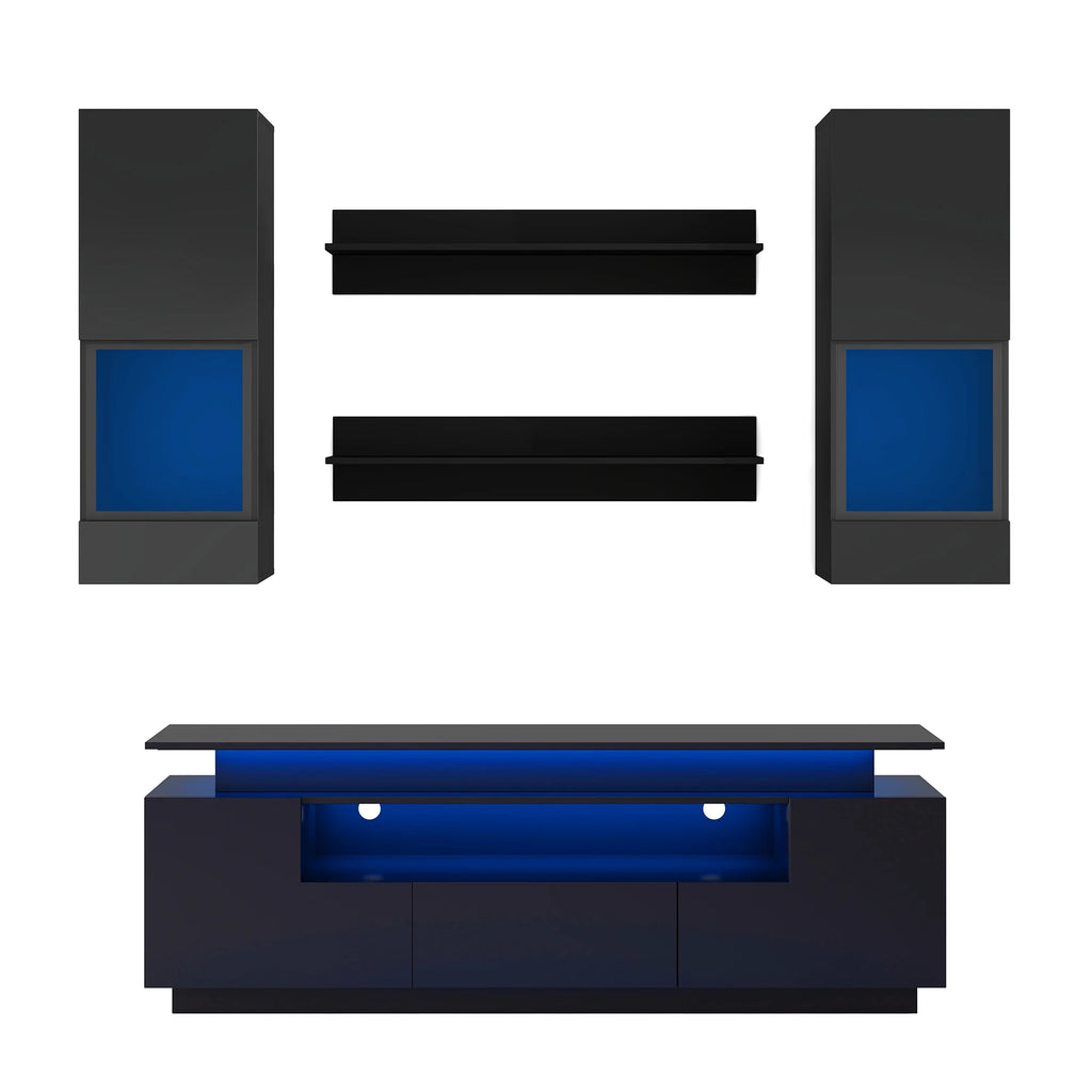 Black 5 Pieces Wall Mounted TV Stand with LED Light Strips B8714