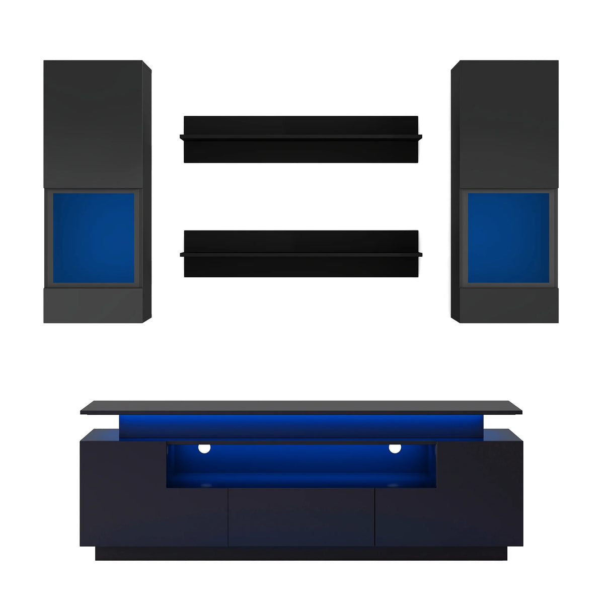 Black 5 Pieces Wall Mounted TV Stand with LED Light Strips B8714