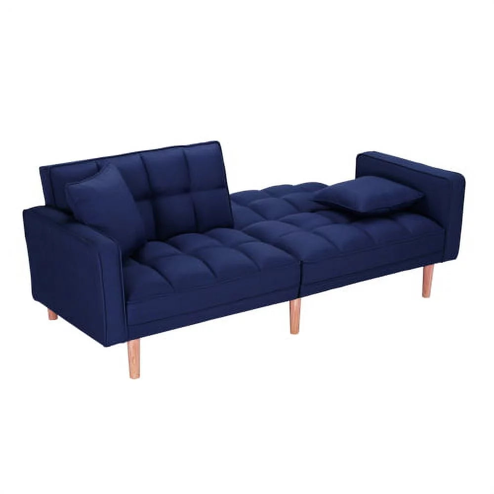Navy Blue Memory Foam Futon Sofa Bed with 2 Pillows U787